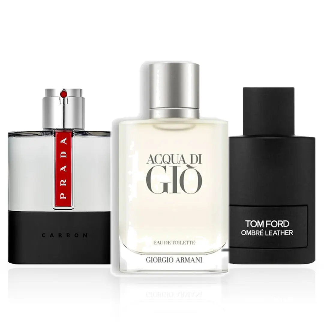Pack de 3 Perfumes 100ML: Armani Acqua di Giò, Prada Luna Rossa Carbon y Tom Ford Ombré Leather