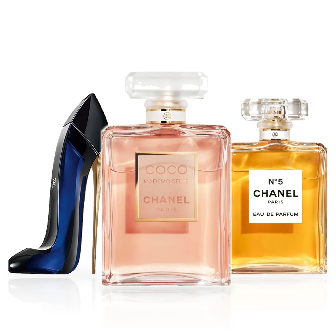 Pack de 3 Perfumes 100ML: Carolina Herrera Good Girl, Chanel Coco Mademoiselle y Chanel N°5