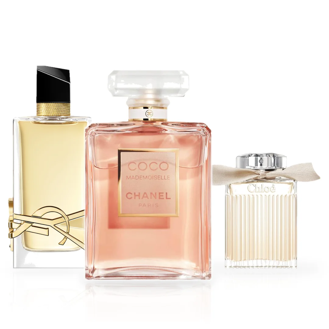Pack de 3 Perfumes 100ML: Chanel Coco Mademoiselle, Yves Saint Laurent Libre y Chloé