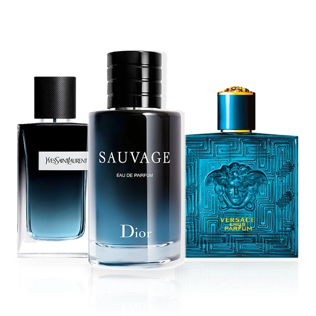 Pack de 3 Perfumes 100ML: Dior Sauvage, Yves Saint Laurent Y Eau de Parfum y Versace Eros Parfum