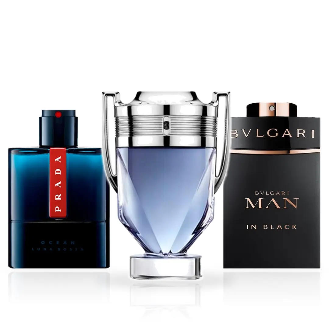 Pack de 3 Perfumes 100ML: Rabanne Invictus, Prada Luna Rossa Ocean y Bvlgari Man In Black