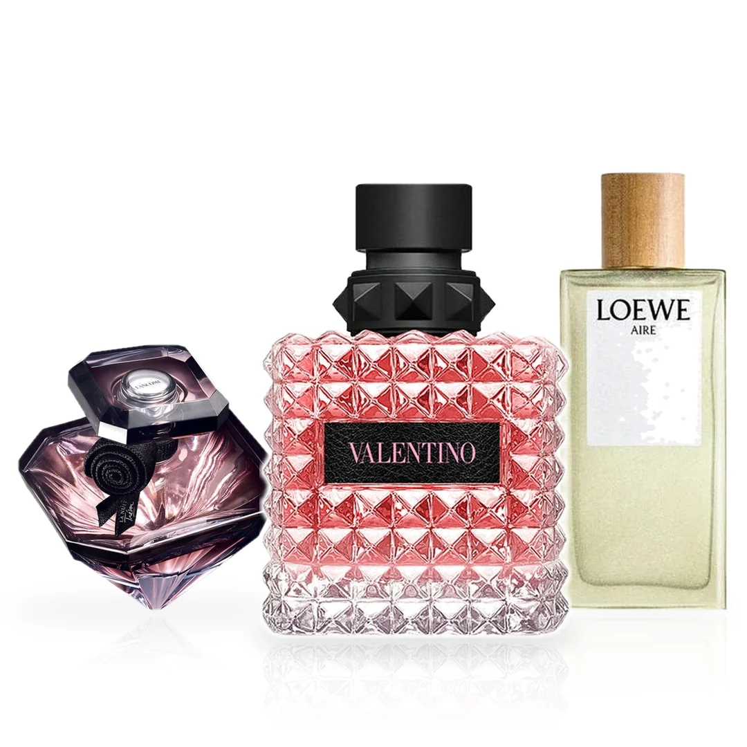 Pack de 3 Perfumes 100ML: Valentino Born in Roma Donna, Lancôme La Nuit Trésor y Loewe Aire